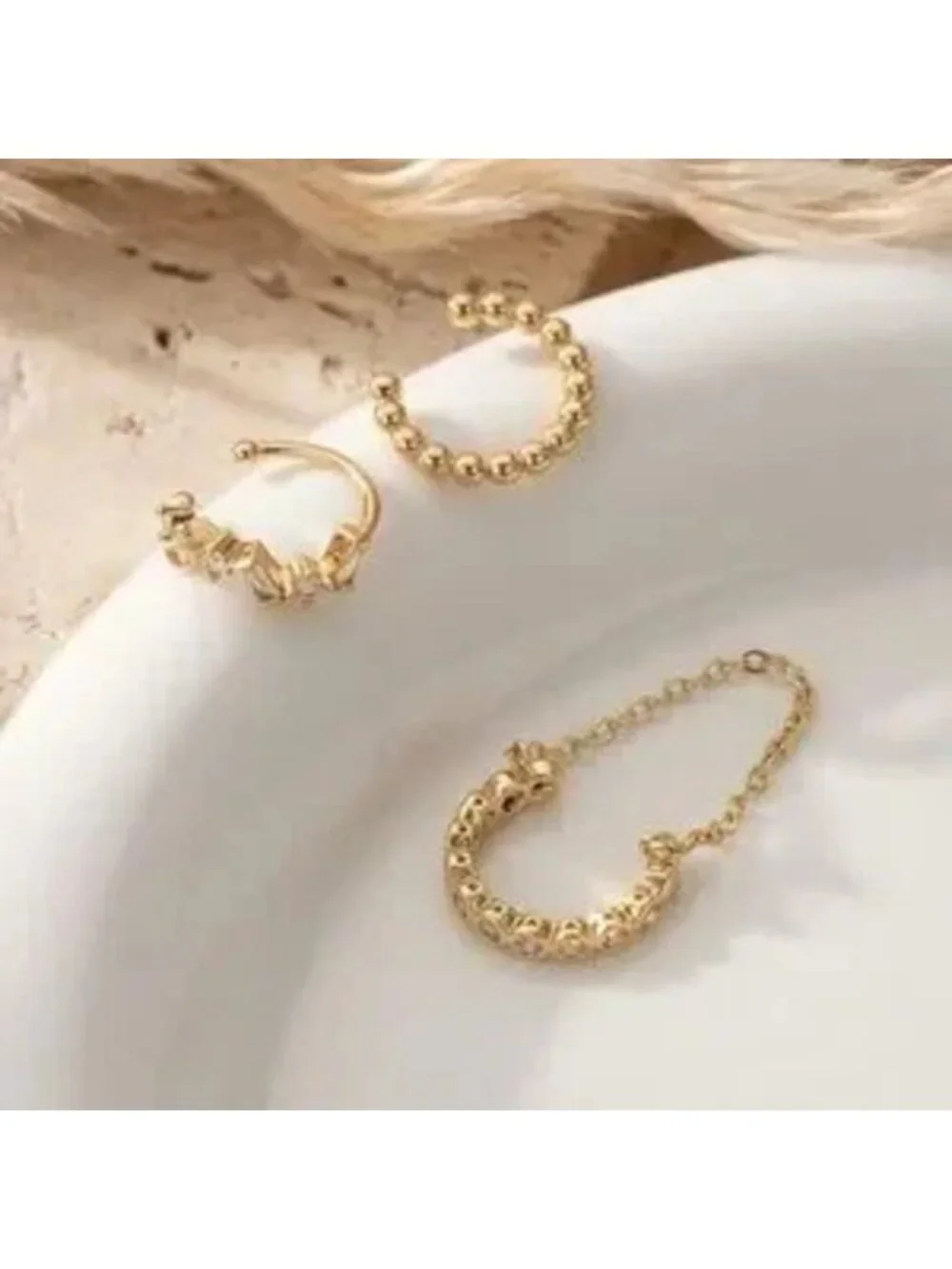 Gold Tone 3-Piece Ear Cuff Set C Zinc Alloy Non-Pierced